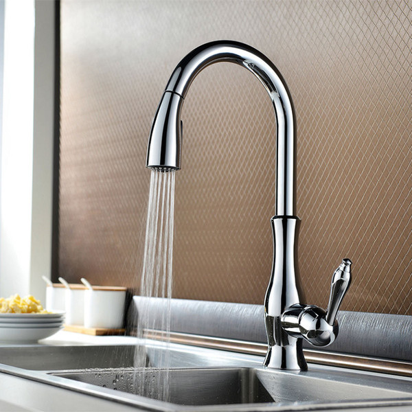 Kitchen Faucets Pull Out Kitchen Mixer Tap Single Hole Single Handle 360 Rotate Crane Swivel Sink Mixer Faucet TP5A