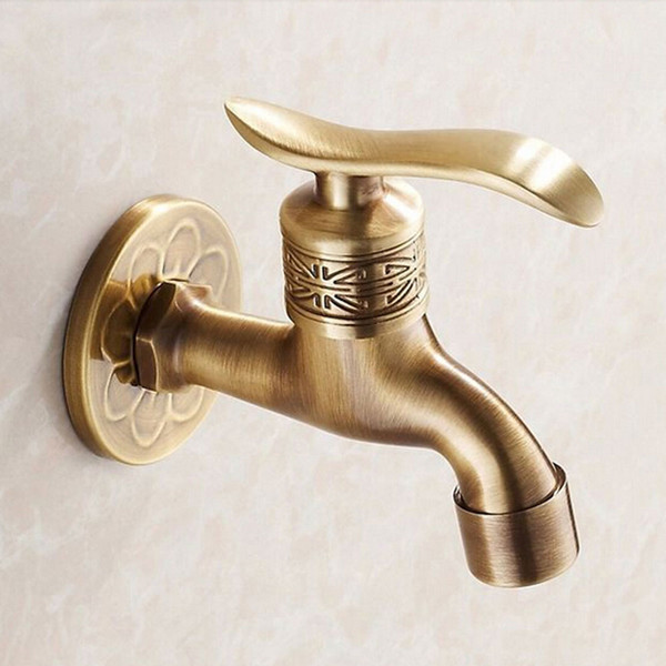 Wholesale- Antique Brass Garden Faucet Flower Carved Bibcock Faucet Washing Mashine Faucet Copper Bibcock Toilet Tap A62002