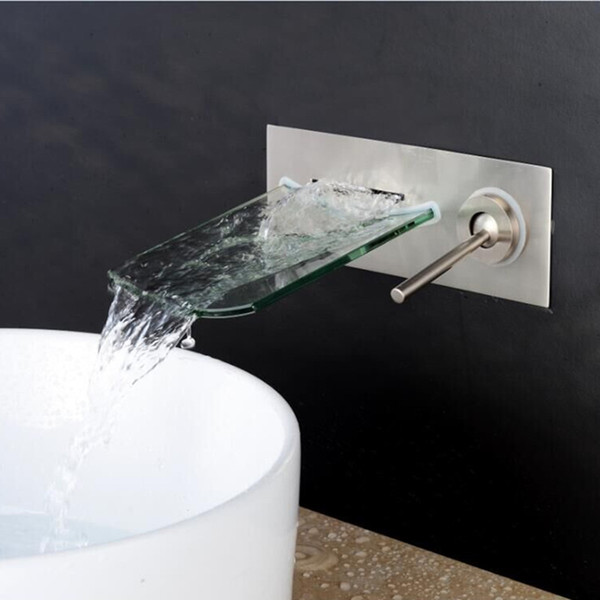 chrome /Brushed nickel /Black Waterfall Wall Mount Bathroom Vessel Sink Faucet mixer tap Glass Spout