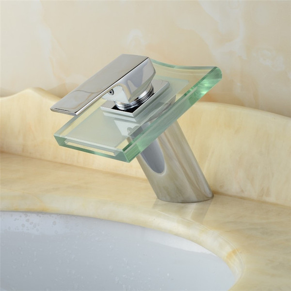 Factory outlet bathroom with LED lamp glass waterfall basin faucet circular copper body, three color LED bathroom faucet basin mixer