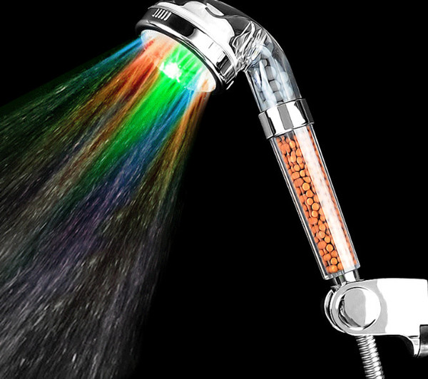 LED Anion shower nozzle colorfu shower head pressurized Handheld spa shower set germicidal filter unit Bathroom part temperature adjustable
