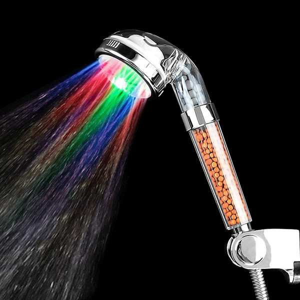 Hand Held Shower Head Negative Ions Spa LED Light Sprinkler Save Water Purification Filtration Bathroom Accessories Safe 20jt BB