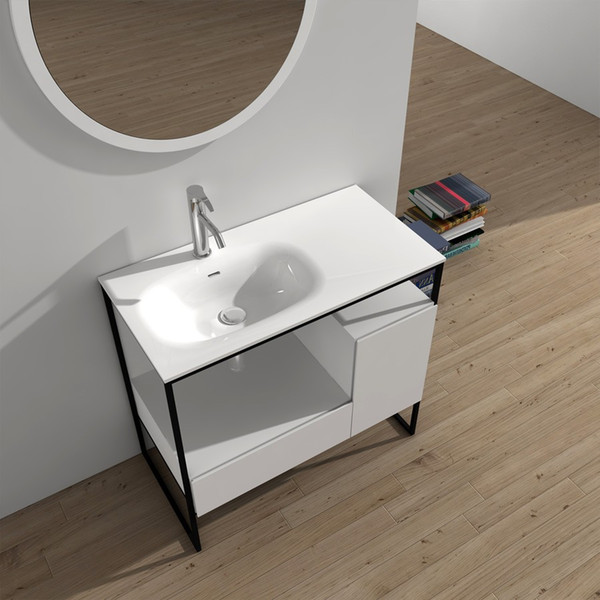 90cm Bathroom Furniture Free Standing Vanity Cabinet Stone Solid Surface Basin Blum Soft Close Mechanism 2701-0