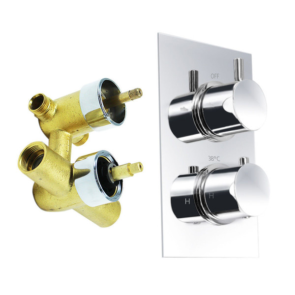 Brass Round Handle Knobs Twin Thermostatic Shower Faucet Mixing Valve W/ Anti Scald Feature Wall Mounted