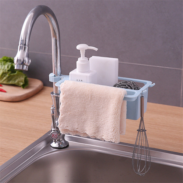 Kitchen Gadgets Kitchen Faucet Rack Creative Free Punching Sink Sponge Rag Drain Blue Finishing Rack Fast Shipping