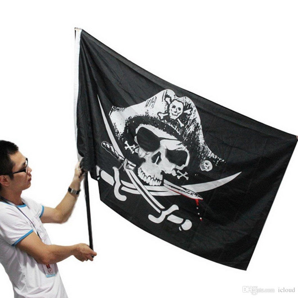 Halloween Black Pirate Flags With Grommets Decoration Skull Cross Crossbones Sabres Swords Jolly Roger Banner 90*150cm 3*5ft