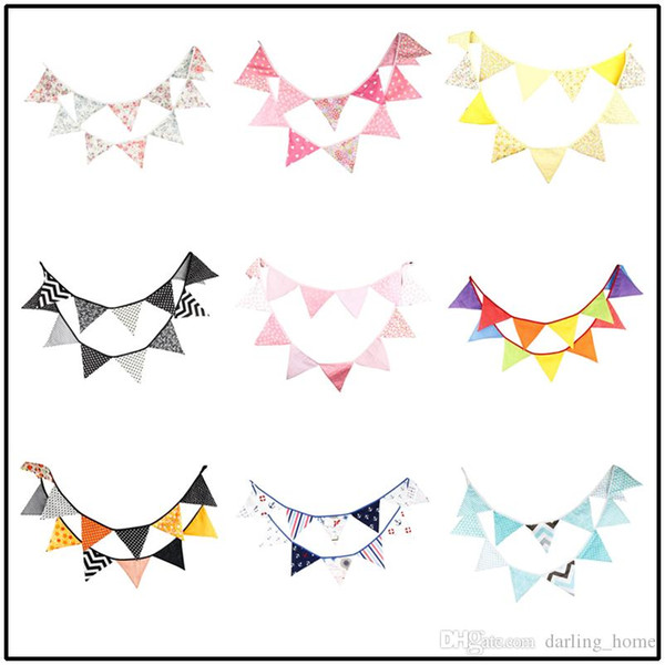 12pcs/lot Fabric Bunting Flag 3.2m Banners 9 Styles Birthday Party Decorations Wedding Centerpieces Home Decor Craft Supplies