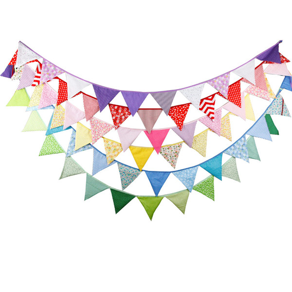 Wholesale- 6pc color/Lot 3.2M 12flags Wedding Fabric Bunting Decoration Baby Shower birthday party decorations kids Photo Prop Home Garland