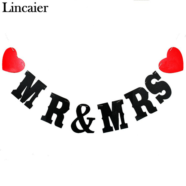 Wholesale- Lincaier Groom and Bride Paper Just Married Wedding Banner Garland Bunting Events Party Decoration Supplies Red Love Heart