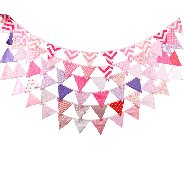 6pc/Lot 3.2M 12flags pink Wedding Fabric Bunting Decoration Baby Shower birthday party decorations kids Photo Prop Home Garland