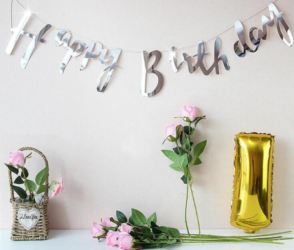 Happy Birthday Banner Girl Boy Happy Birthday Party Streamers Decoration Birthday Letter Banner Gold Silver Rainbow