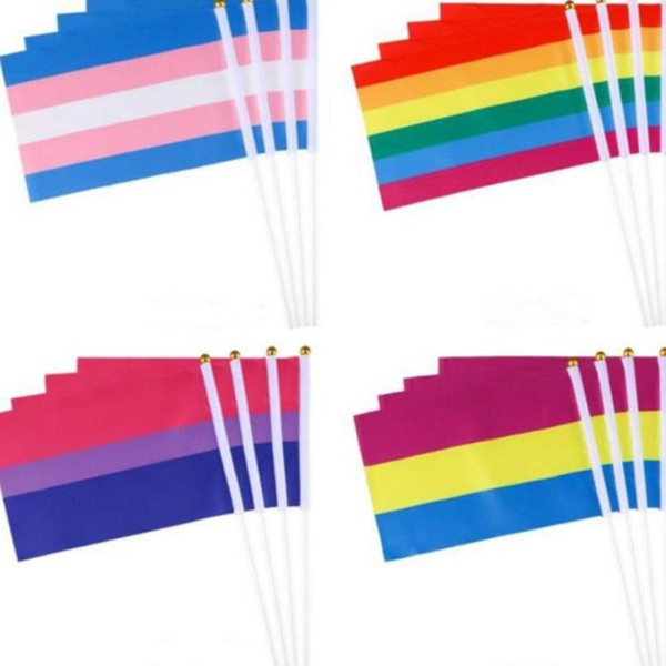 Rainbow flag 14x21cm small size gay color striped flag parade to celebrate party Decoration Hand Flags Banner Flags T2I5200