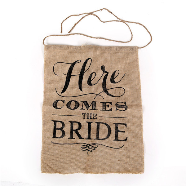 1 PCS HERE COMES THE BRIDE Burlap Bunting Banners Garland Kit for Vintage Rustic Wedding Backdrop Decoration