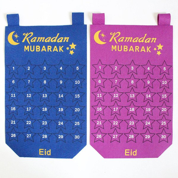 Eid Mubarak Kareem Countdown Felt Calendar Gold Star Sticker Wall Hanging Muslim Balram DIY Ramadan Eid Party Decoration Supplies