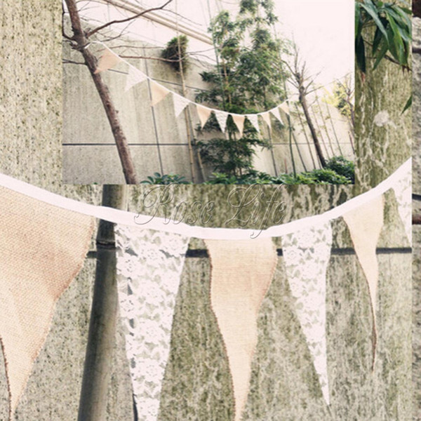 10Pcs/lot 3styles burlap linen lace banner pennant for party wedding garland decoration free shipping