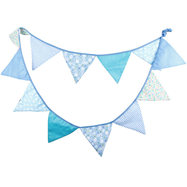 Wholesale- 3.2m 12 Flags Cotton Fabric Banners Wedding Bunting Decor Baby Shower Garland Birthday Party Decoration blue bunting