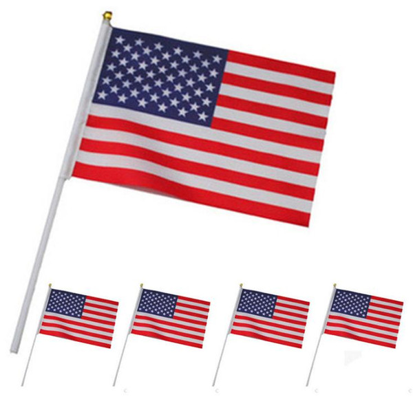 Hand Held Stick Flags On Wood Stick Polyester Usa American Flag Stars Stripes Festival Party Supplies SN3030