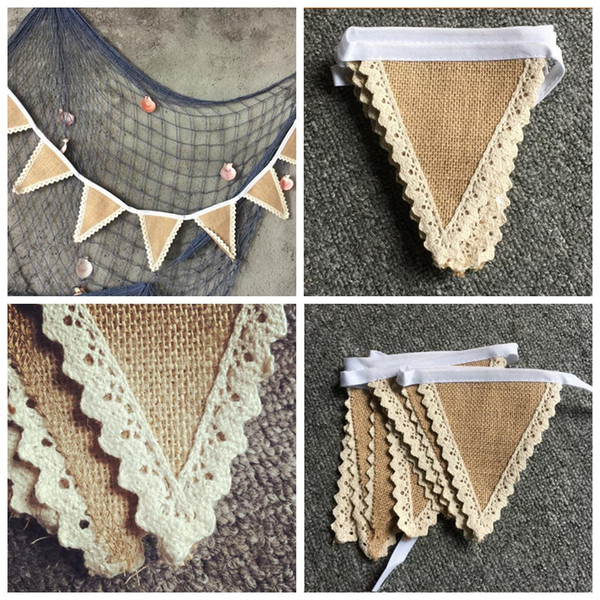 1Set 8Flags Vintage Burlap Banner Bunting Flags Wedding Photography Props Wedding Garland rustic decoration centerpieces