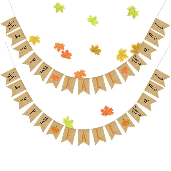 Happy Fall Yall Bunting Banner Party Banner Thanksgiving Day Party Decorations with 3.5M Burlap Ribbon