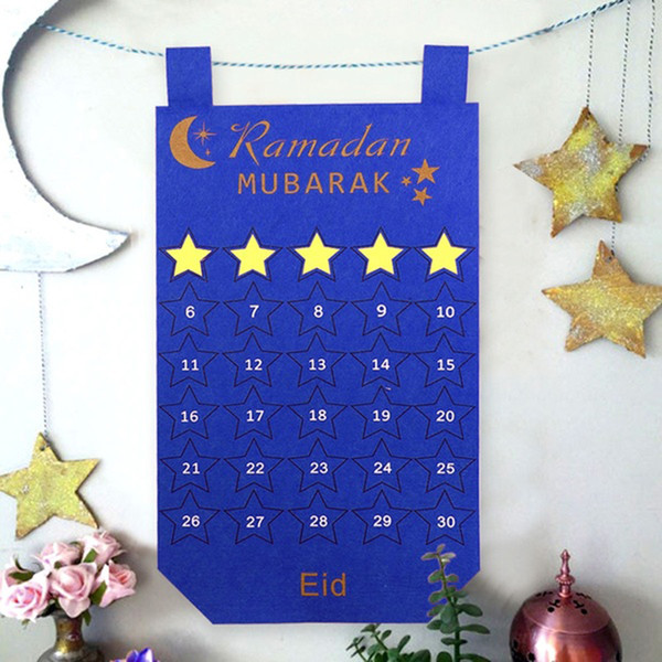 Eid Mubarak Kareem Countdown Felt Calendar Gold Star Sticker Wall Hanging Muslim Balram DIY Ramadan Eid Party Decoration