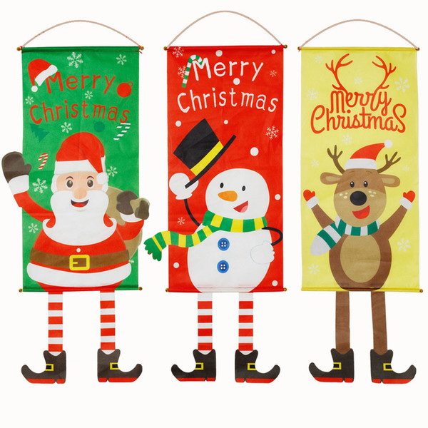 Christmas Decoration flags Creative Hang Flag Santa Snowman Cloth Window Wall Pendant Xmas Christmas Decorations for Home Store