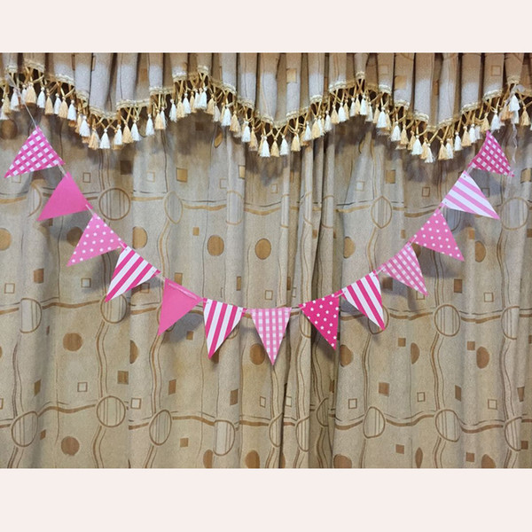 Wholesale-Blue Pink Happy Birthday Handmade Paper Flags Bunting Banner for Kids Birthday Party Baby Shower Decoration Supplies