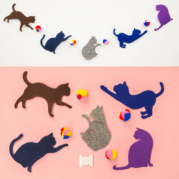 Wholesale- 9 pcs/set Kawaii cat and ball Non-woven Fabrics Flag hang Pennants birthday wedding Party Banner Shop photography Decor Supplies