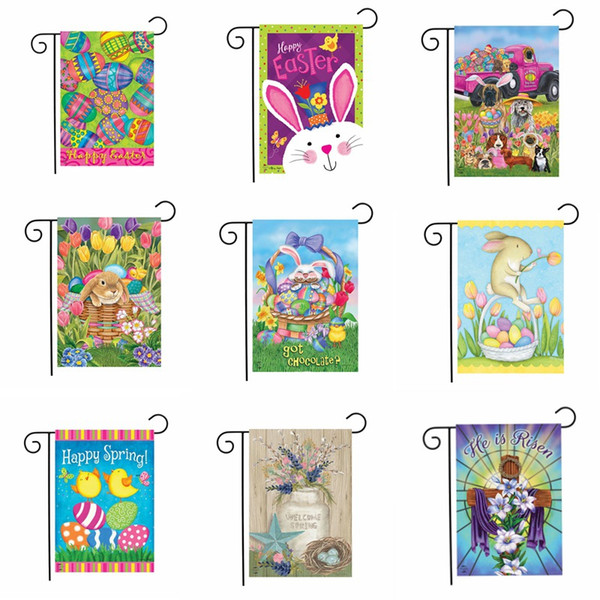 47*32cm New Animal Garden Flag Easter Rabbit Egg Double-sided Print Banner DIY Yard Garden Decoration Flags HHA1097