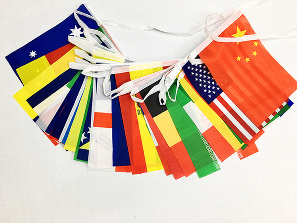 Set of 32PCS Country Flags Polyester Mini String Flags USA Australia Banner Flags Hanging Party Decorations for Club Bar Free Shipping