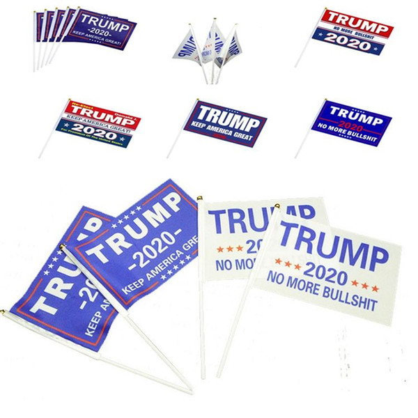 New Hand Held Trump Flag 14*21cm Mini 2020 Keep America Great Polyester Banner Flags Stick Flags 6014