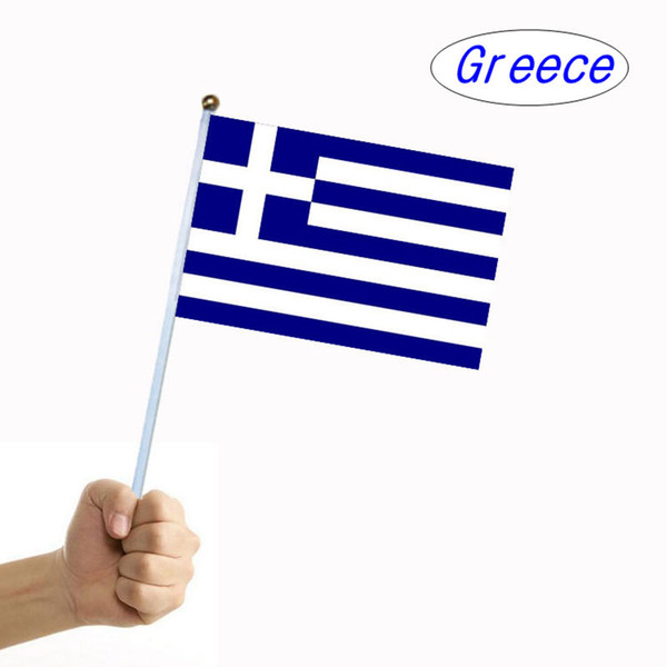 Greece hand wave falg Hand signal flag Hand shake country banner With flagpole Small 14cm*21cm For Festival Celebration decorate