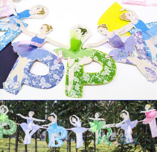 Fashion Hot Ballet girls letter paper Flag banner girl Princess flags baby shower Adults party birthday supplies