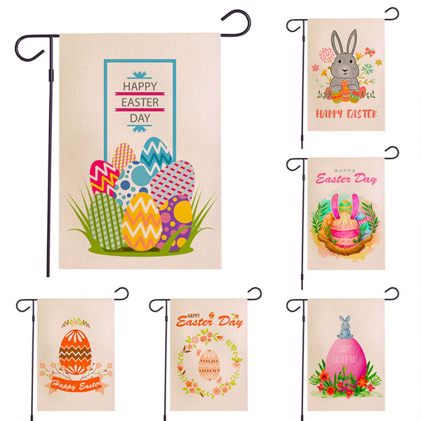 Happy Easter Bunny Garden Flag Rabbit Easter Egg Festival Outdoor Hanging Banner Flags Party Decoration Double Side Print Linen 30*45cm