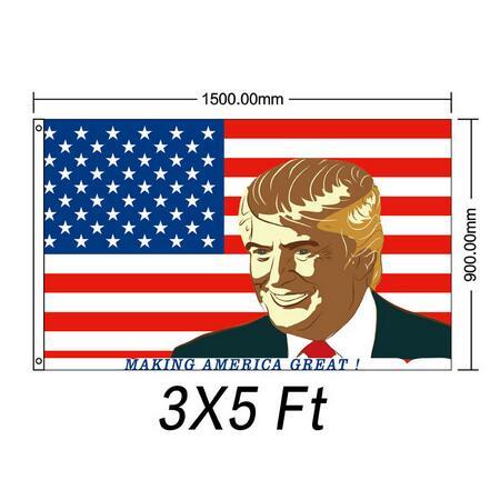 5FTx3FT 90x150cm Donald John Trump Amercia Flags Polyester Head Metal Grommet Personality Decortive Trump Banner Fla