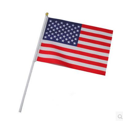 patriotic American Flag 21*14cm USA flag hand waving flags with Plastic Flagpoles 10pcs/pack