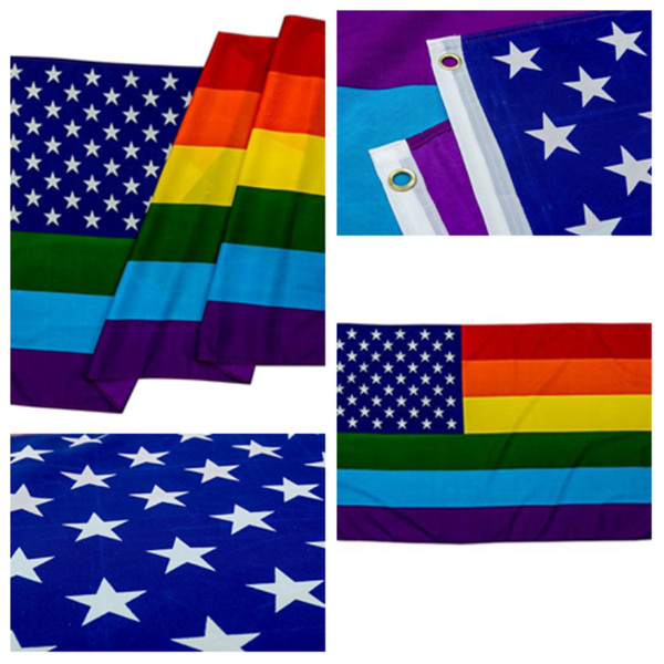 hot American Rainbow Flag 90*150 CM Creative Colorful Party Garden Decoration Flags Wear Resistant Fashion Banner Flag T2I519