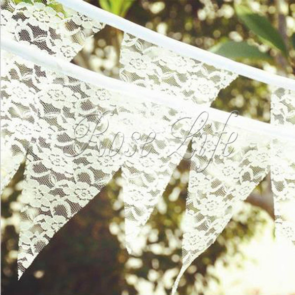 Wholesale- 5PCS Lace Fabric Banners Personality Wedding Bunting Decor Vintage Party Birthday Baby Show Garland Decoration Free shipping