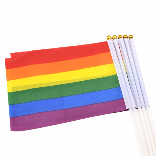 Polyester Fiber Rainbow Flag 14x21cm Small Size Homosexuality Color Stripes Hand Flags Party Parade Celebration Articles Parts 0 45sw UU