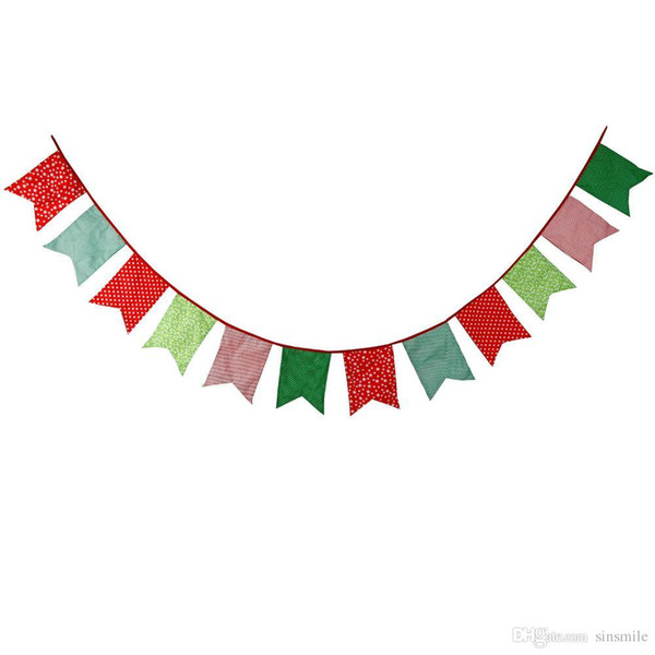 Wholesale- 2016 Christmas Bigger Size 12 Flags Fabric Banners Bunting Party Birthday Garland New Year Home Decoration