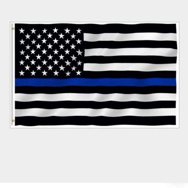 USA Police Flags 3 * 5 Foot Thin Blue Line USA Flag Black White And Blue American Flag With Brass Grommets Banner Flags