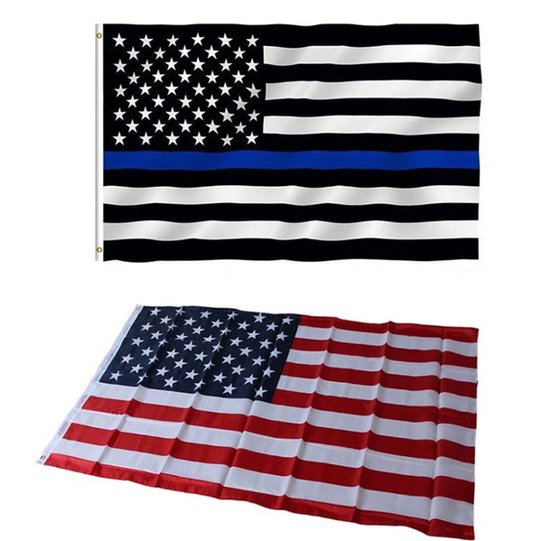 DHL Free high quality Blue Line 90x150cm USA Flags 3 By 5 Foot Thin Red Line US Flag Black White And Blue American Flag With Brass Grommets