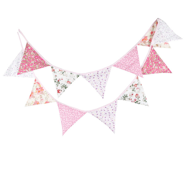 Wedding Decoration 3.2m 12 Flags Handmade Fabric Bunting Pennant Party Decoration Banner Garden Party Supplies