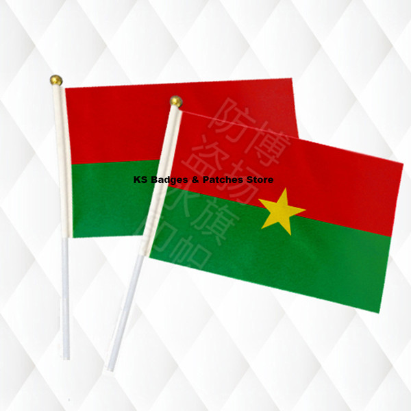 Burkina Faso Hand Held Stick Cloth Flags Safety Ball Top Hand National Flags 14*21CM 10pcs a lot