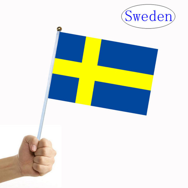 Sweden hand wave falg Hand signal flag Hand shake country banner With flagpole Small 14cm*21cm For Festival Celebration decorate