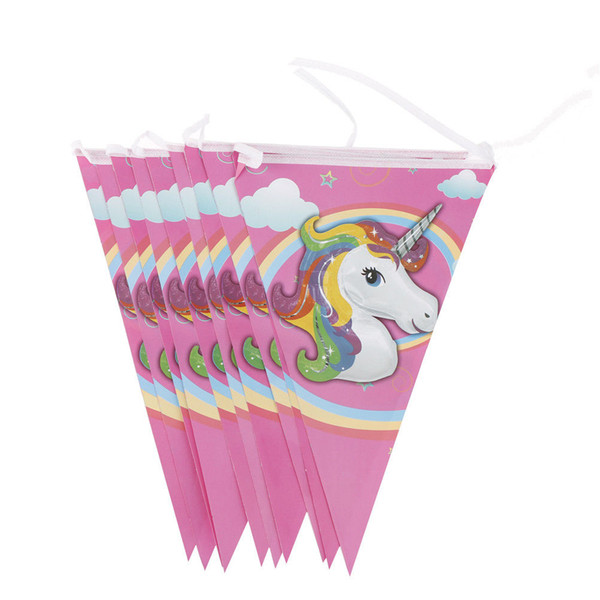 1 Set Cartoon Unicorn Flags Banner Birthday Party Hanging Paper Flags Banner For Kids Birthday Decoration Suppliers