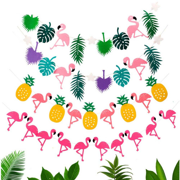 Flamingo Party Decoration Happy Birthday Banner Flag Garland Hawaiian Luau Tropical Coconut Leaves Event Party Supplies