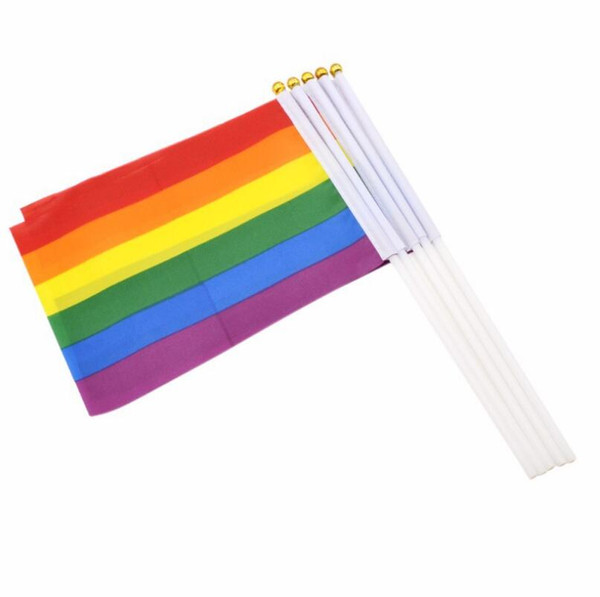 Polyester Fiber Rainbow Flag 14x21cm Small Size Homosexuality Color Stripes Hand Flags Party Parade Celebration Articles Parts LX6421