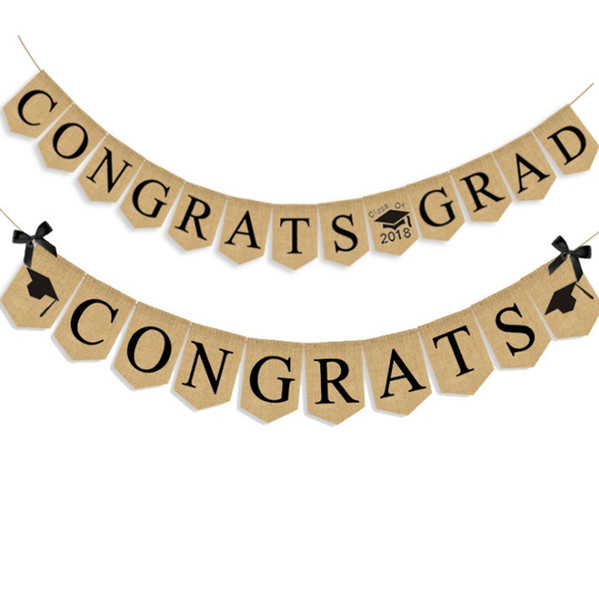 Congrats Grad Banners Linen Hanging Flags Vintage Pennant Graduation Party Decorations Photo Booth Props Wholessale Free Shipping YW3118