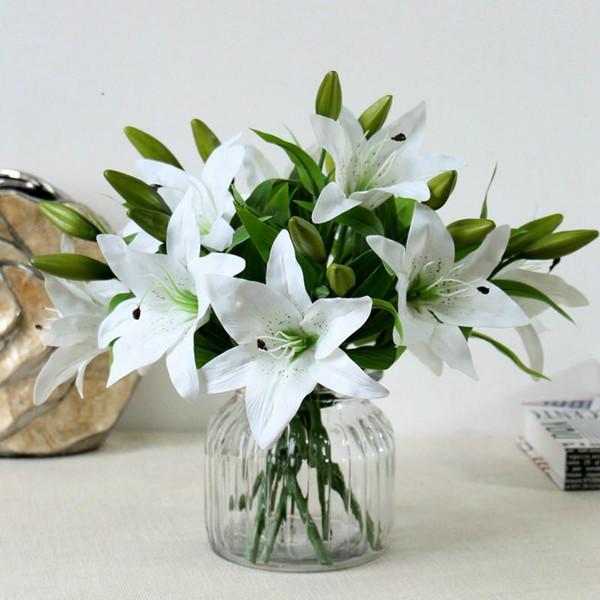 1Pc(1 Flower + 2Buds) Pu Perfume Lily Fresh Style Desk Ornaments Artificial Flowers Real Touch Latex Flowers Home Decor Wedding Decor