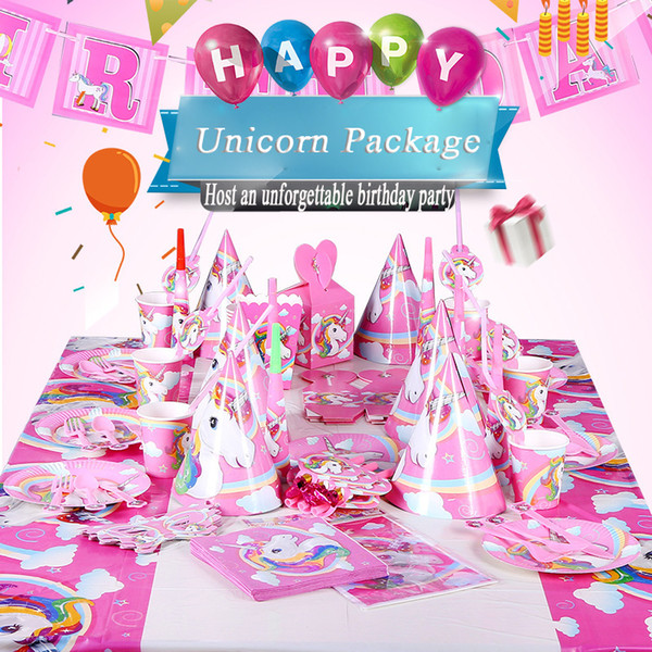 Unicorn Party supplies Set birthday decorations Disposable Tableware Set banner Paper Cup/Plate/Hat/Napkins gift boxes Xmas decorations